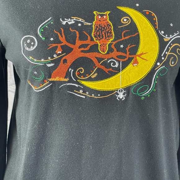 Cappagallo Black‎ Long Sleeve Embroidered Halloween Tee Shirt - Picture 2 of 5